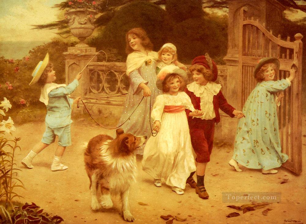 Accueil équipe idyllique enfants Arthur John Elsley enfants animaux Peintures à l'huile